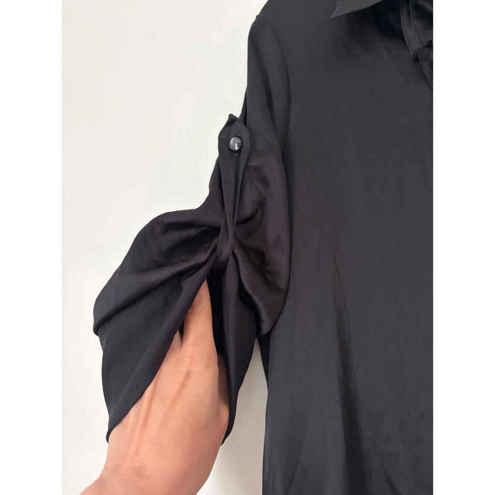 Express Design Studio Ruffle Front Collared Black Silk Elegant Dress Size M - Picture 3 of 9